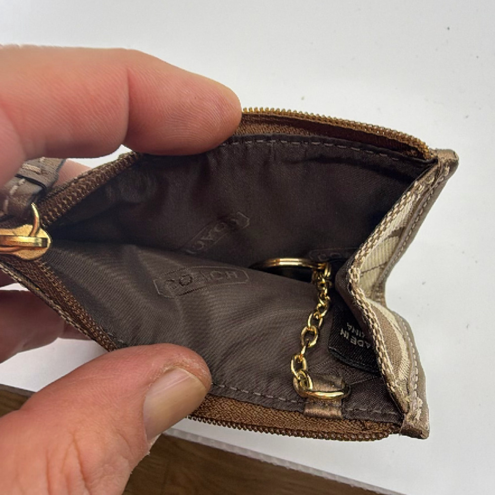 Coach Mini Skinny Brown Signature C Canvas Coin Case - Picture 5 of 8